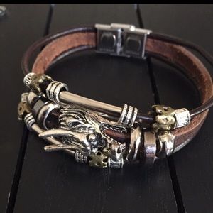 9” Dragons Head Multilayered Leather Bracelet